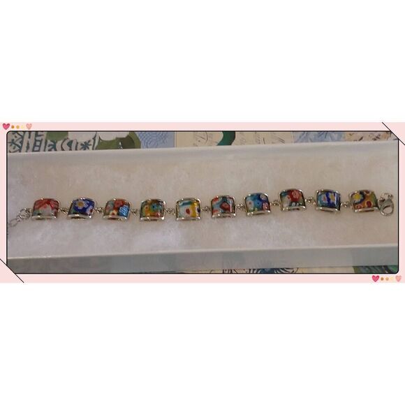 Beautiful Silver Cloisonne Enamel Link Bracelet - Picture 1 of 4